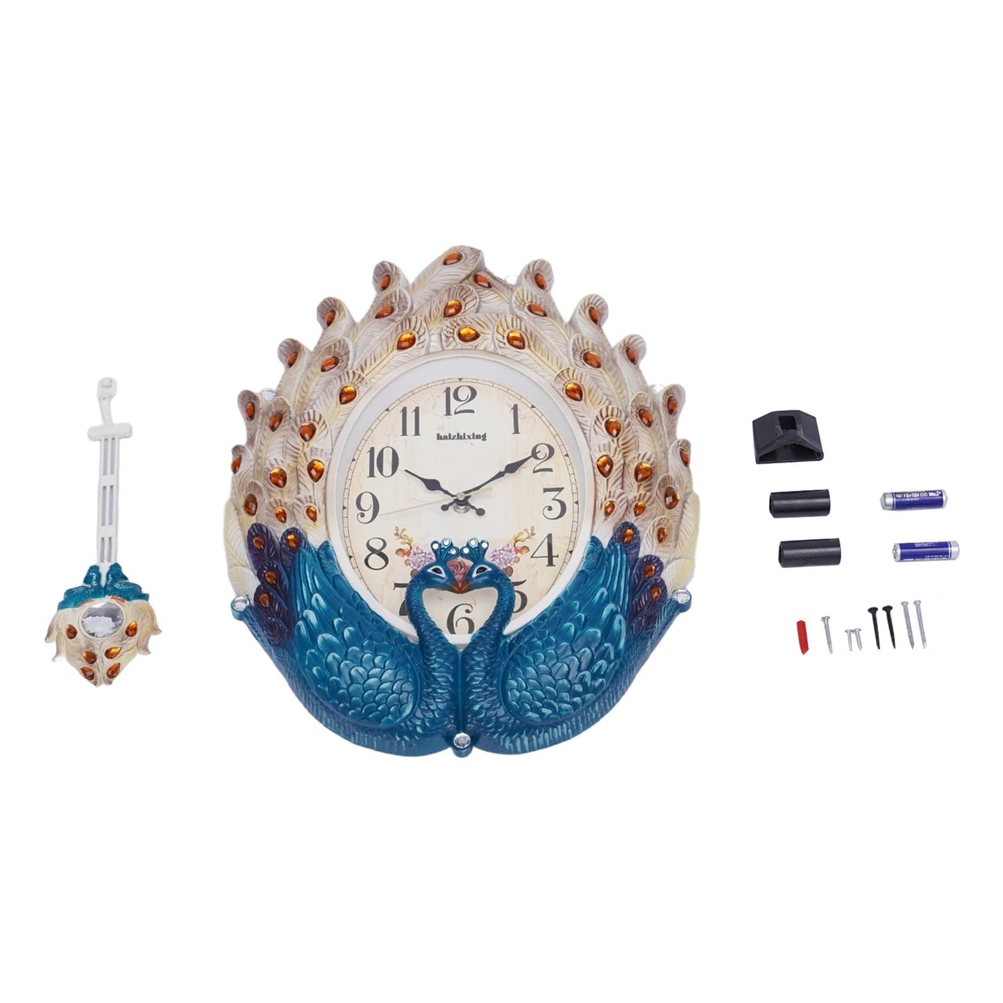 Peacock Wall Clock Silent Metal Pendulum For Living Room