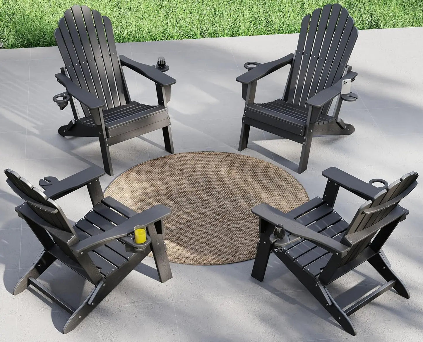 HDPE Adirondack Chair Set Of 4 With Double Cup Holder