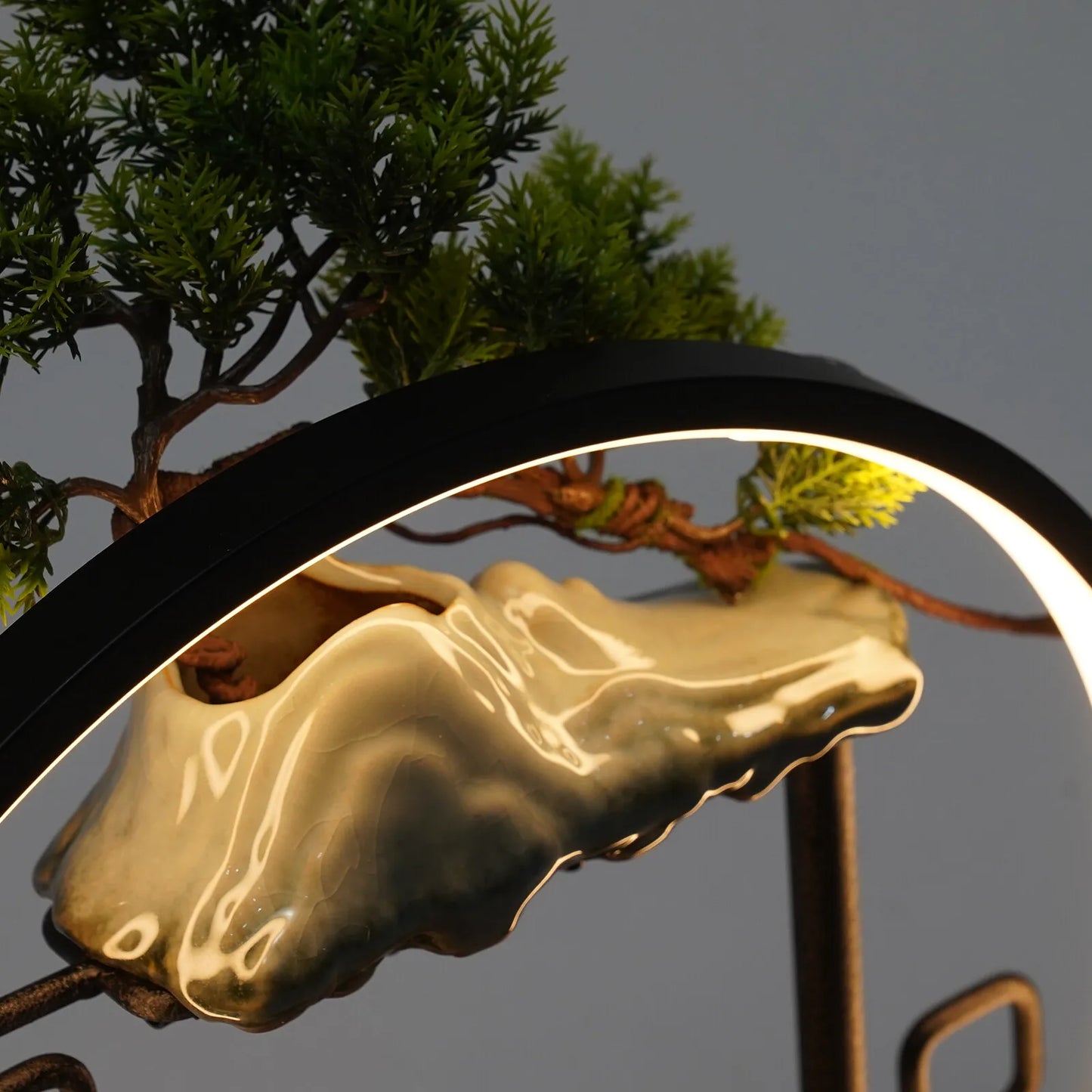 Ceramic 110V Tabletop Fountain With LED Deer Figurine Pine Branches