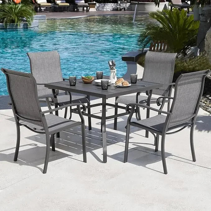 5Piece Patio Dining Set With Umbrella Hole Table And Chairs