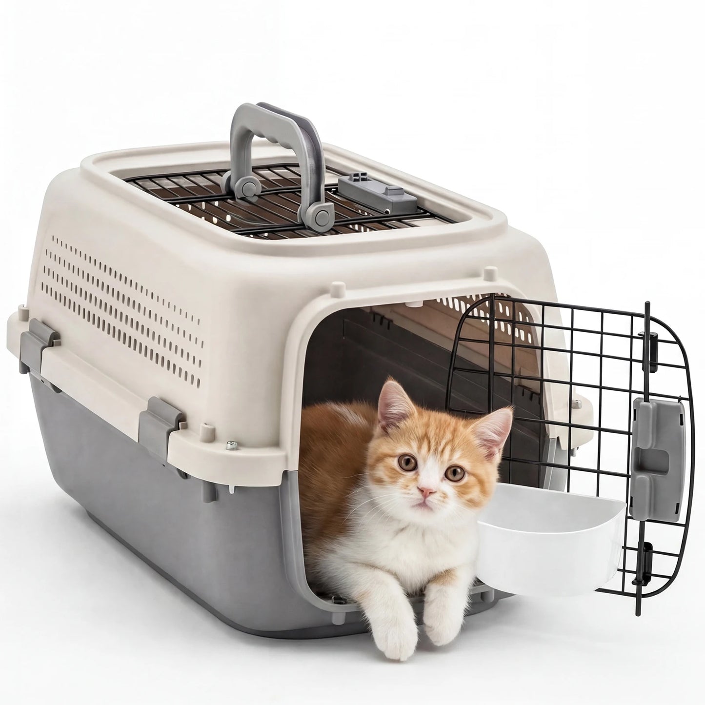 Pet Carrier For Small Dogs And Cats Front Top Load Wire Door Food Bowl