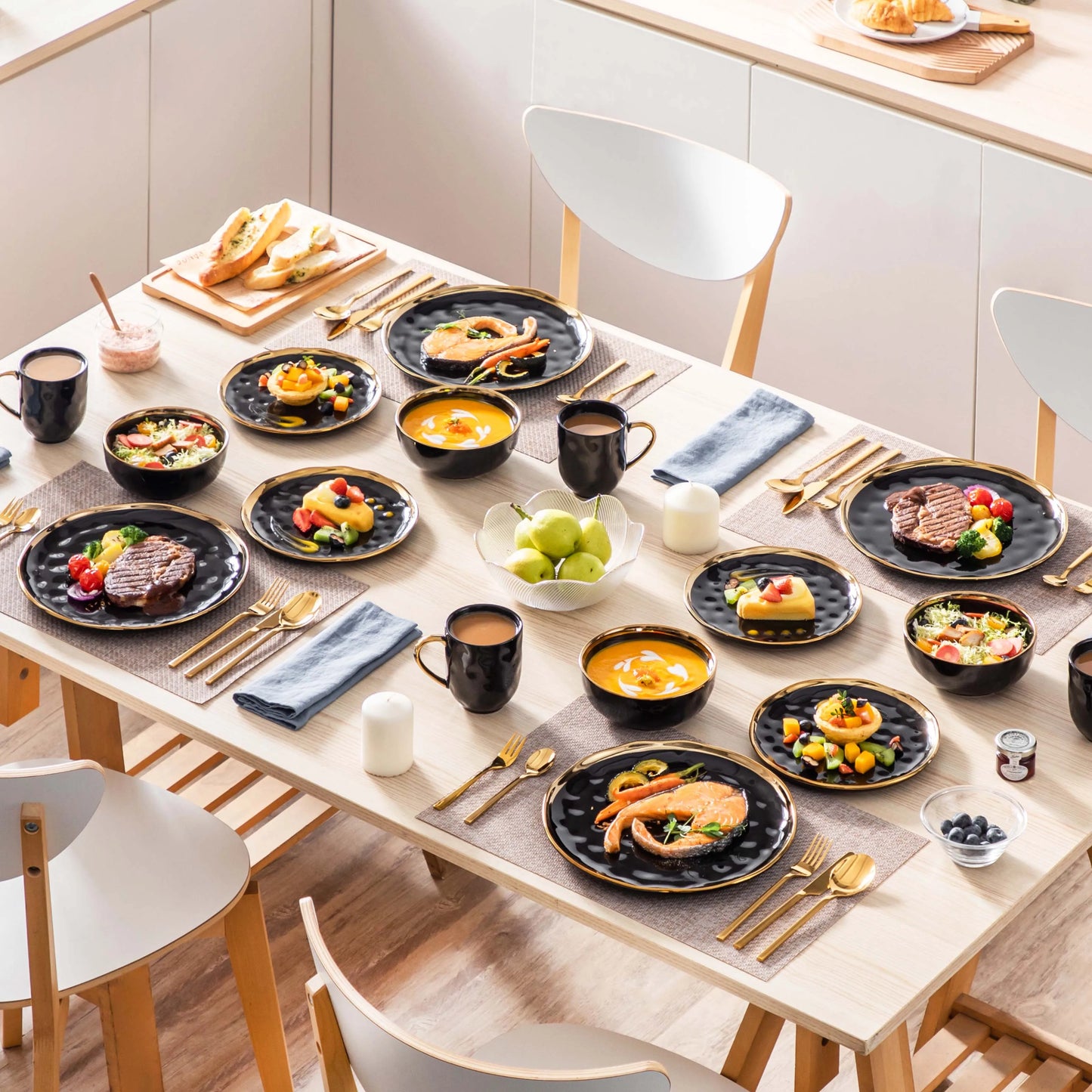 MALACASA Porcelain Dinnerware Set With Gold Trim Tableware Collection