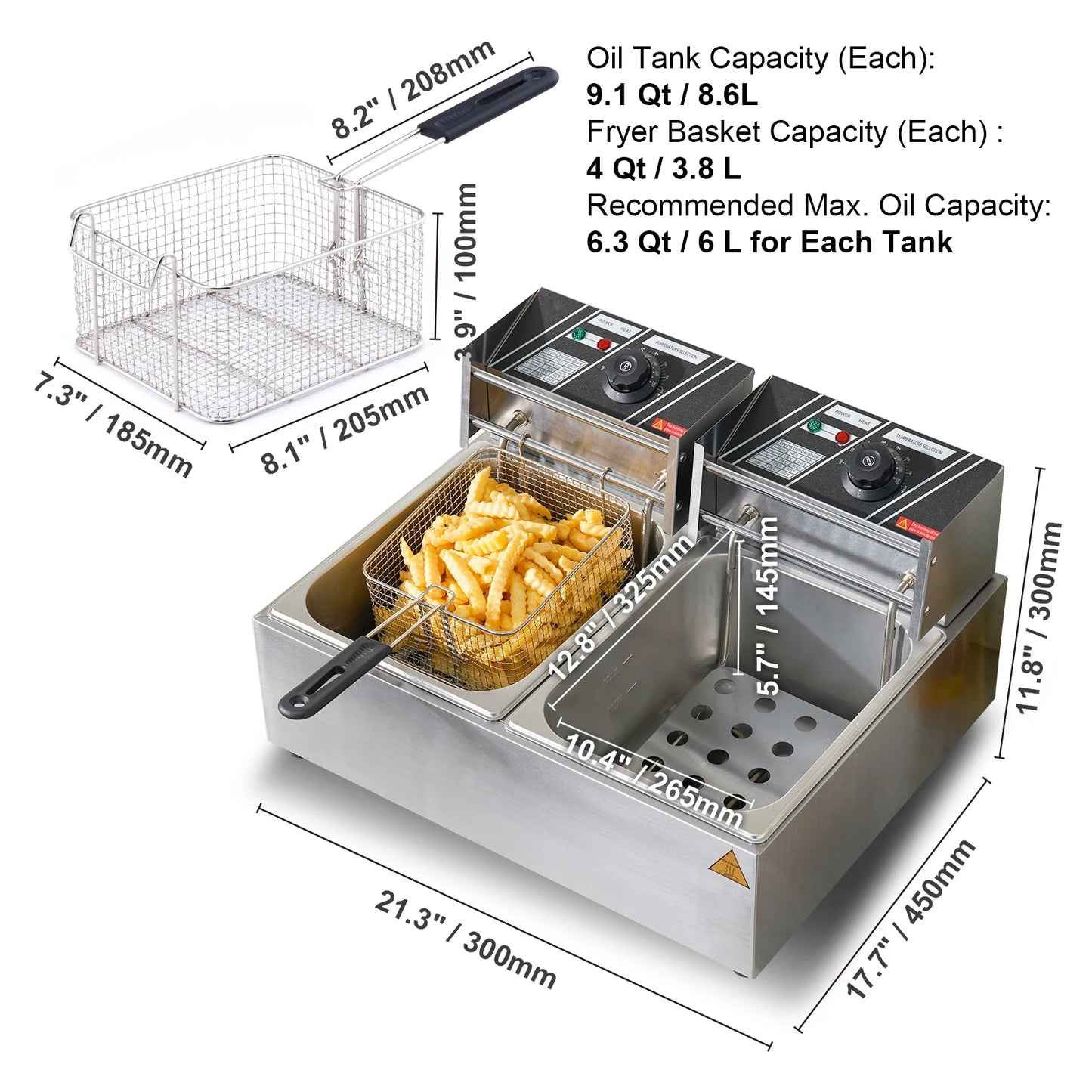 SucceBuy 12L Electric Deep Fryer With Dual Removable Tanks