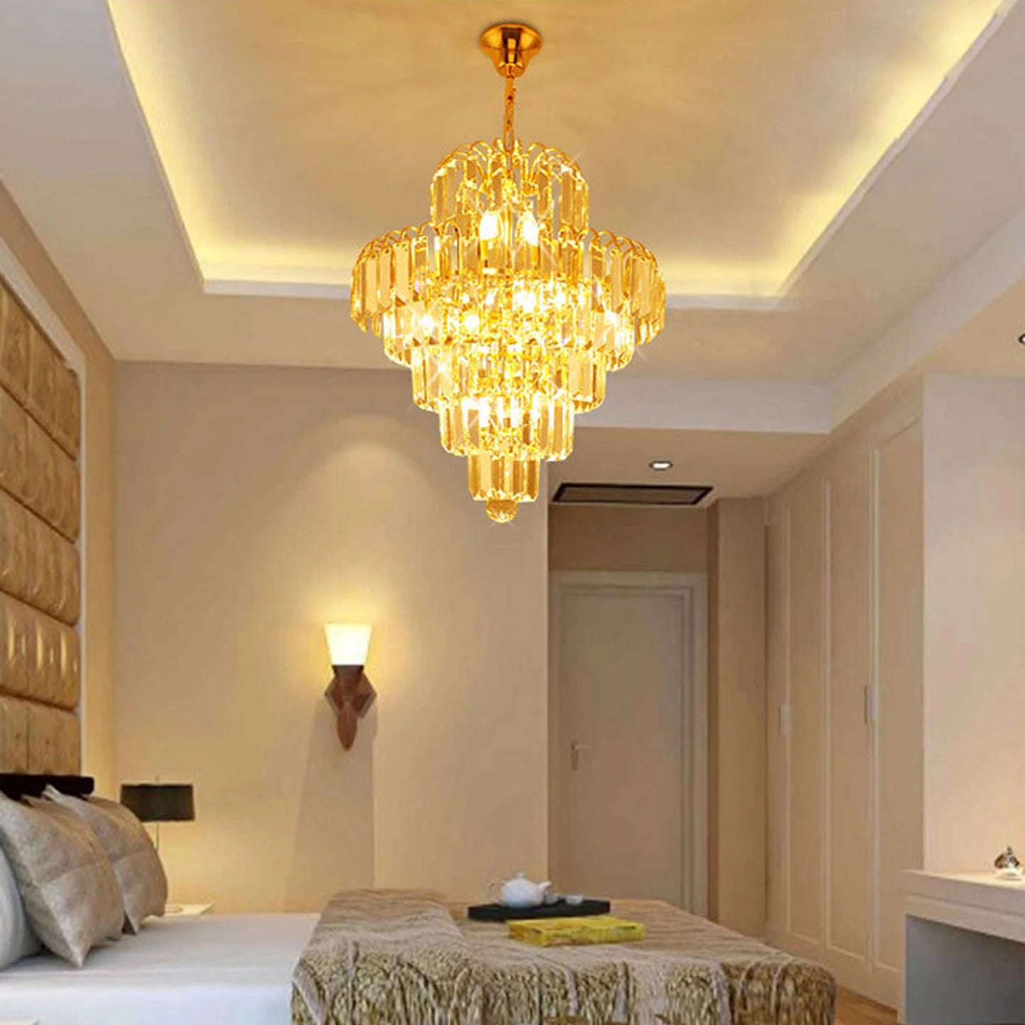 Elegant Modern K9 Crystal Chandelier Ceiling Light Metal Glass