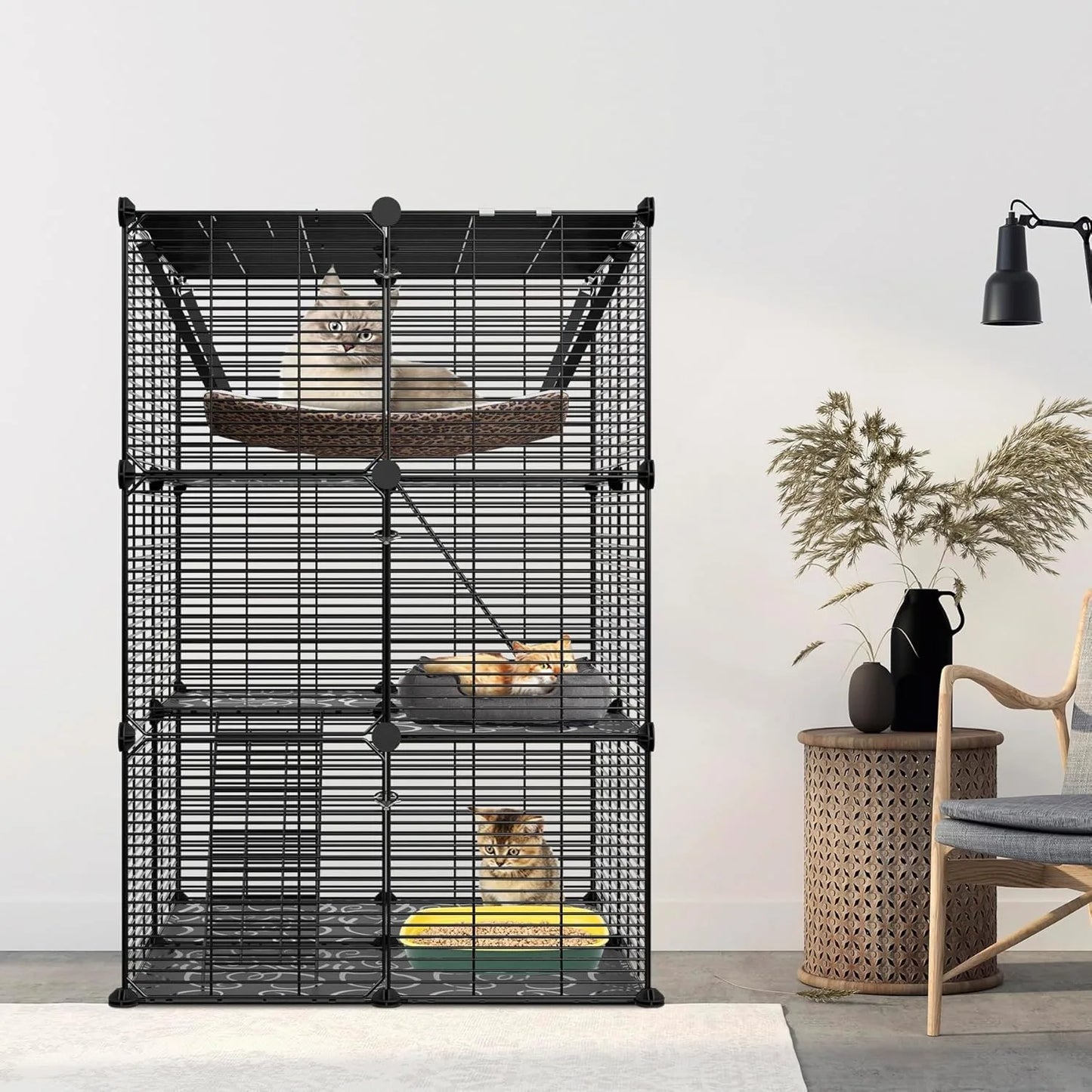 3-Tier Cat Cage Indoor Enclosure With Hammock For 1-2 Cats