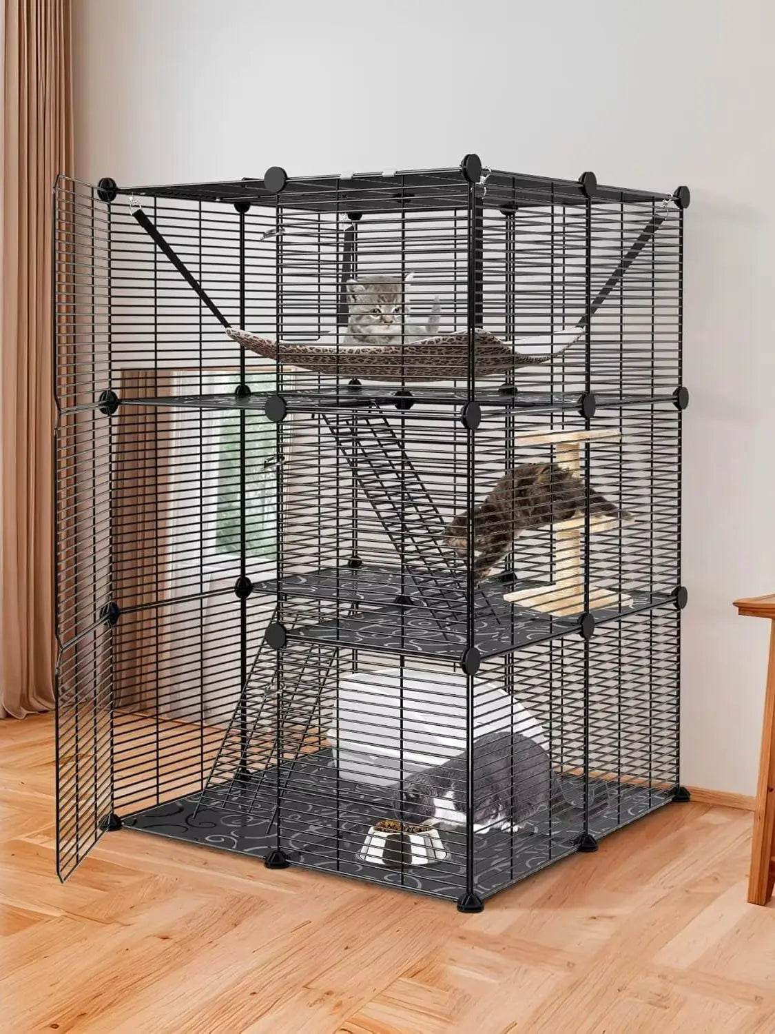 3-Tier Cat Cage Indoor Enclosure With Hammock For 1-2 Cats