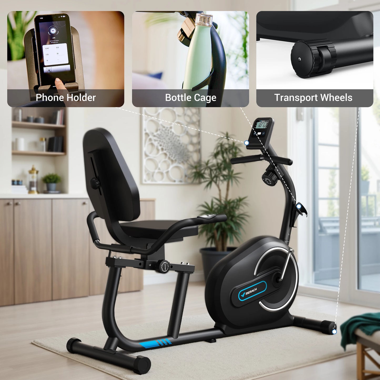 MERACH Recumbent Exercise Bike With Bluetooth Heart Rate Monitor