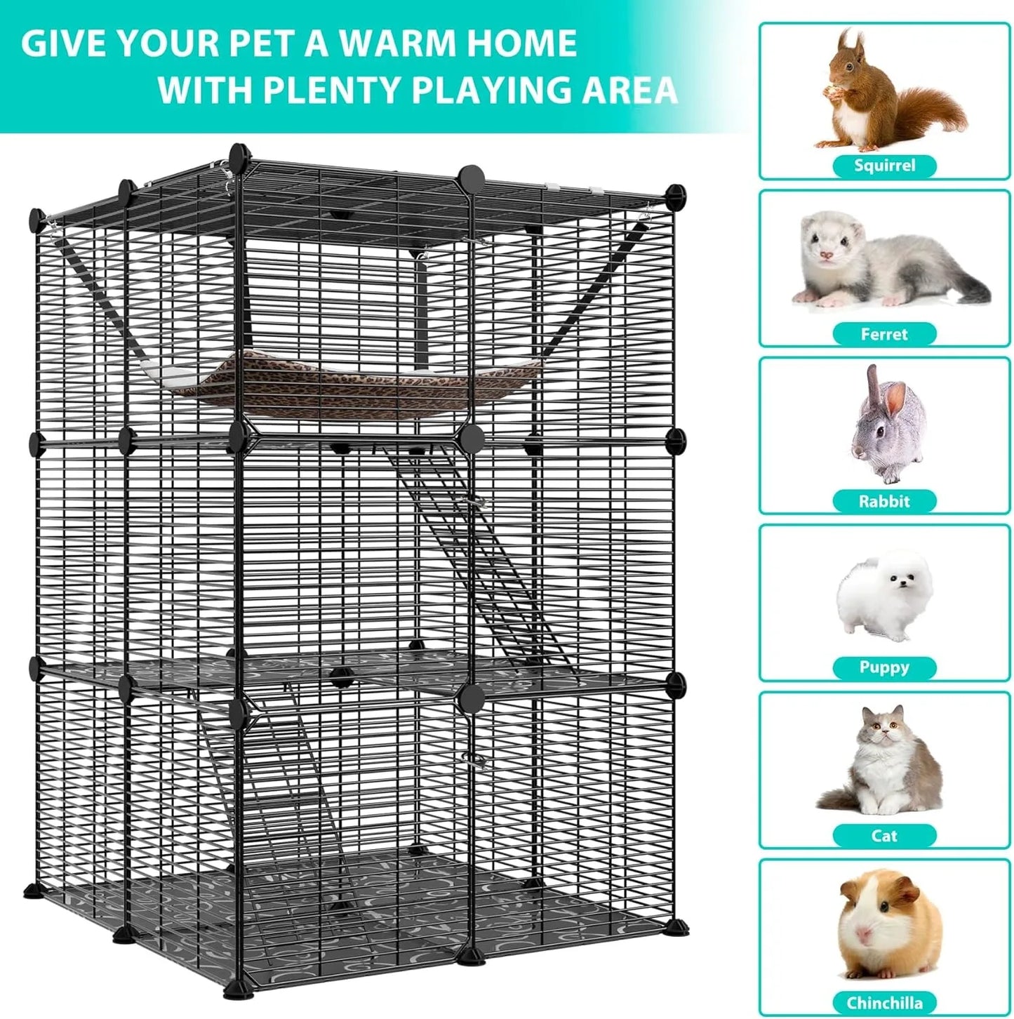 3-Tier Cat Cage Indoor Enclosure With Hammock For 1-2 Cats