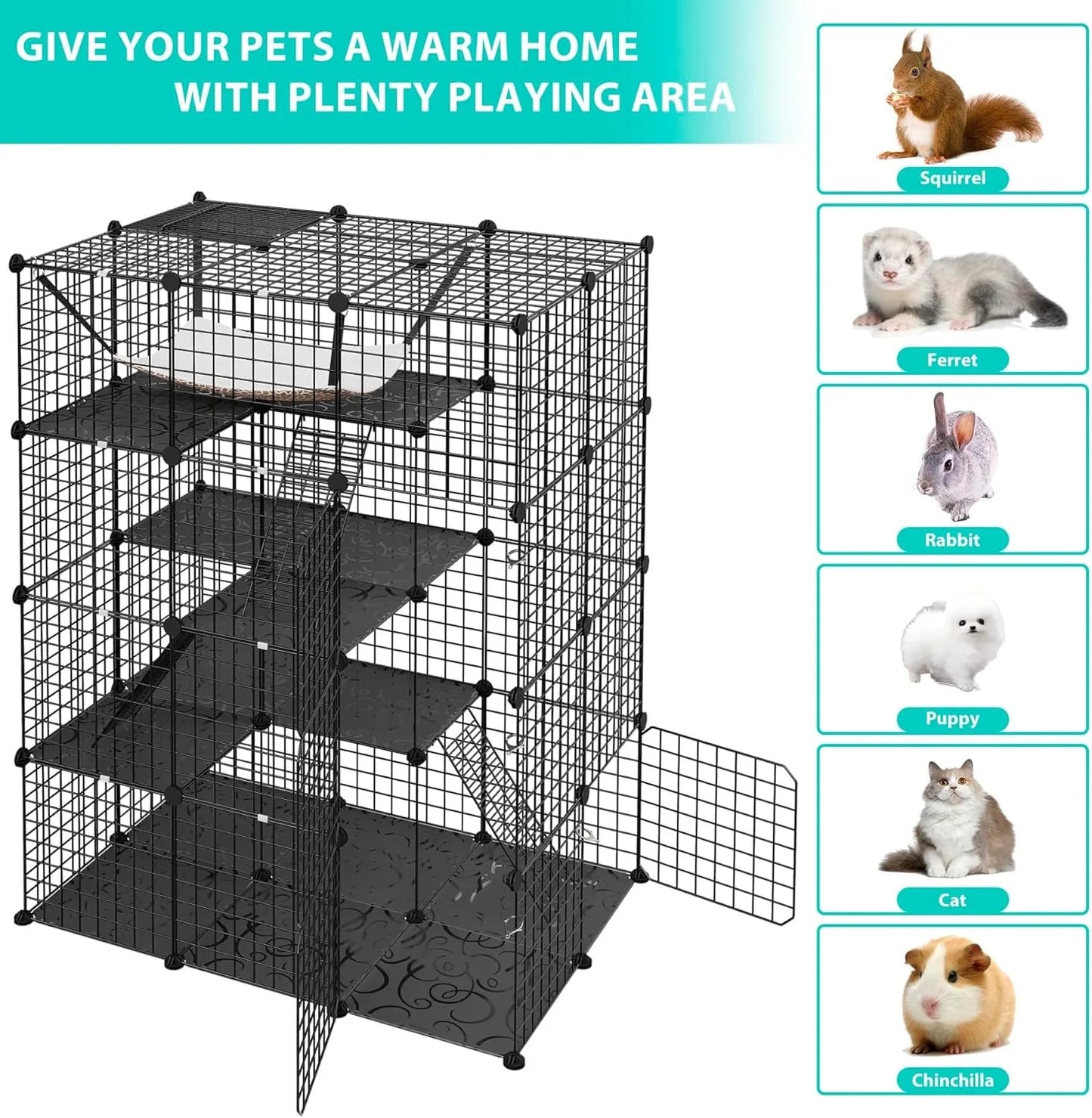 4 Tier Cat Cage Indoor Enclosure Playpen With Hammock