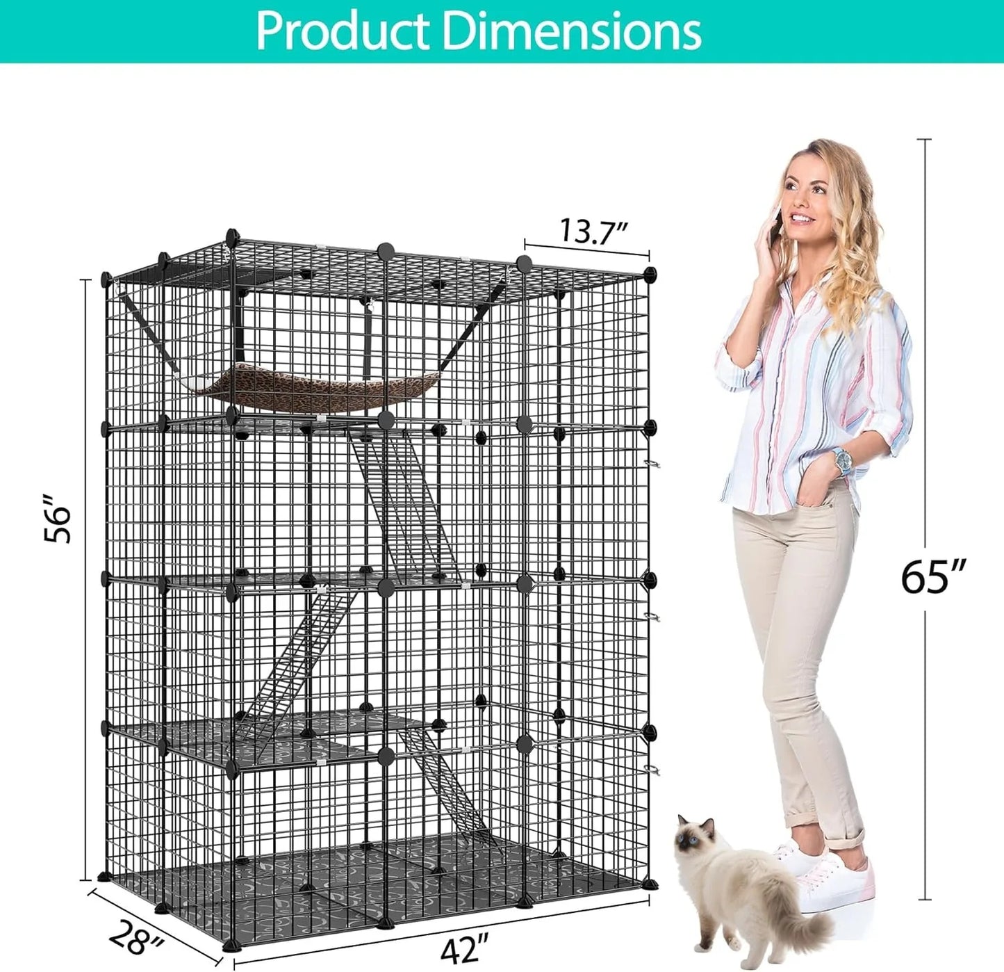 4 Tier Cat Cage Indoor Enclosure Playpen With Hammock