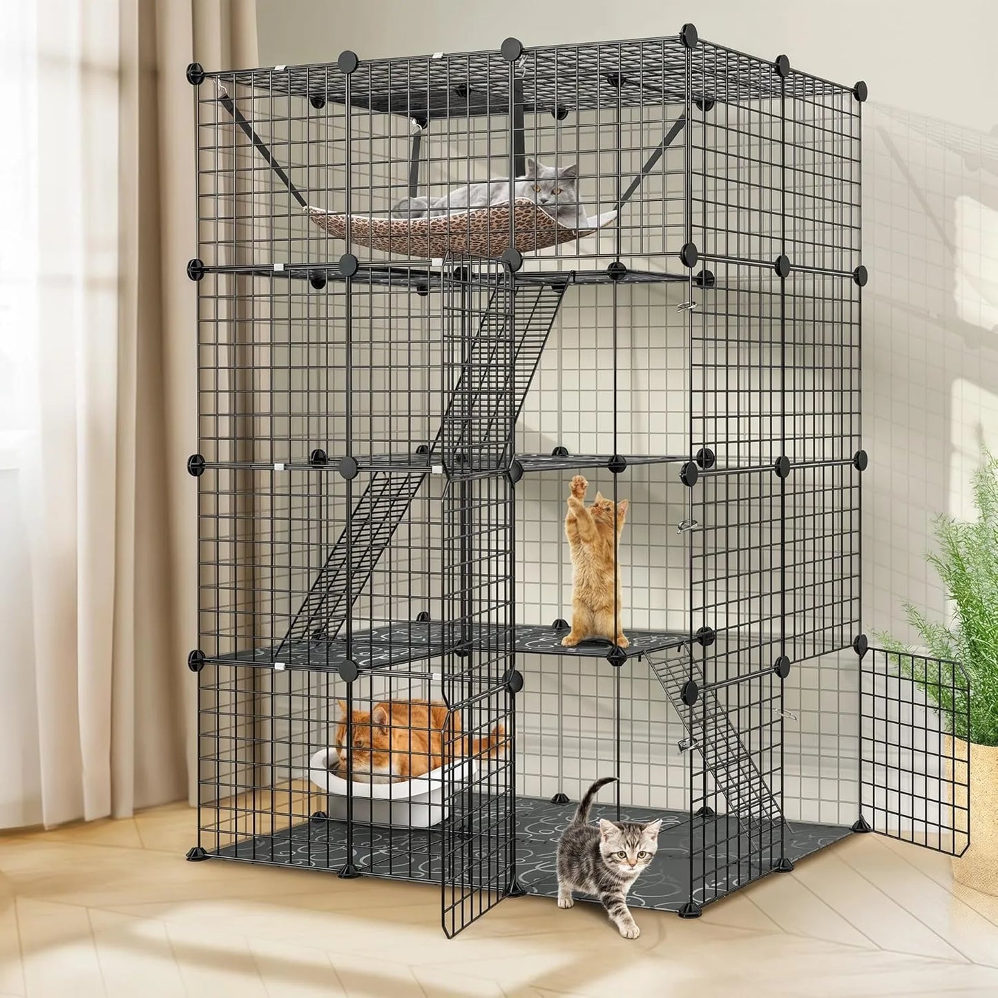 4 Tier Cat Cage Indoor Enclosure Playpen With Hammock