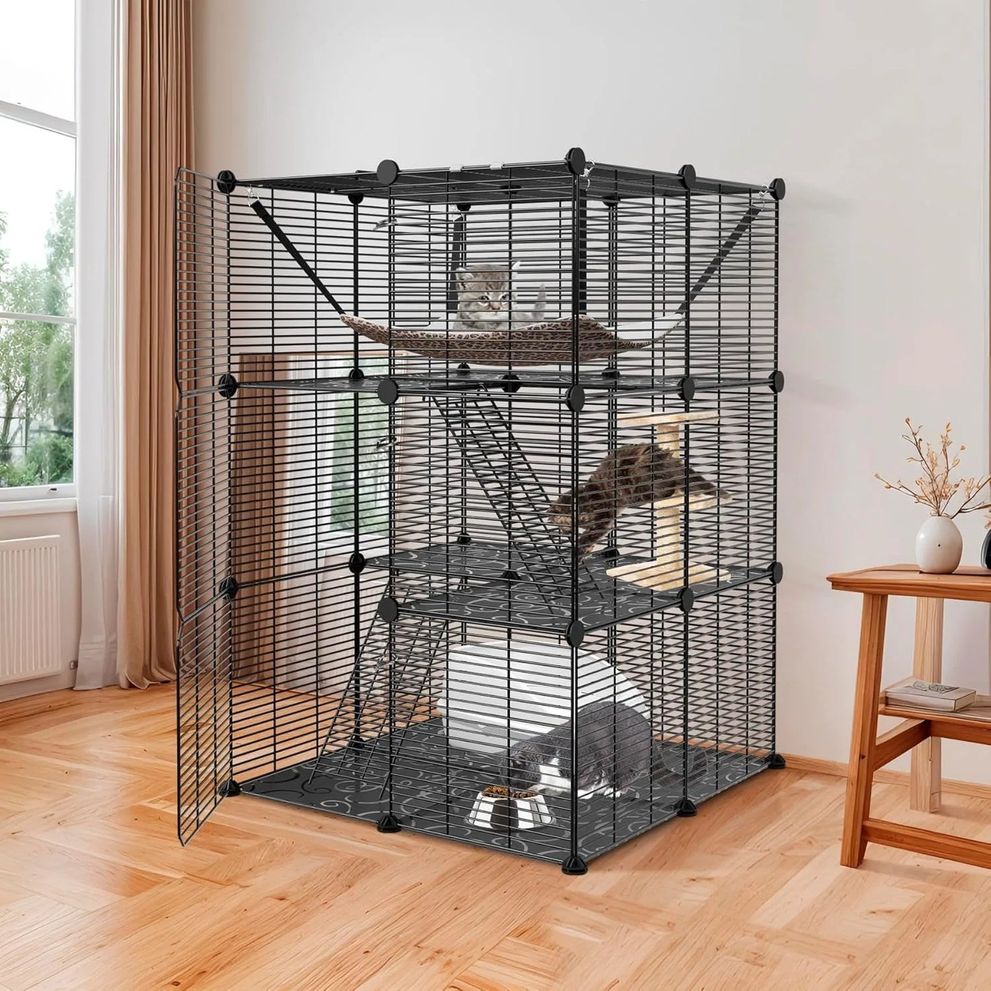 3-Tier Cat Cage Indoor Enclosure With Hammock For 1-2 Cats