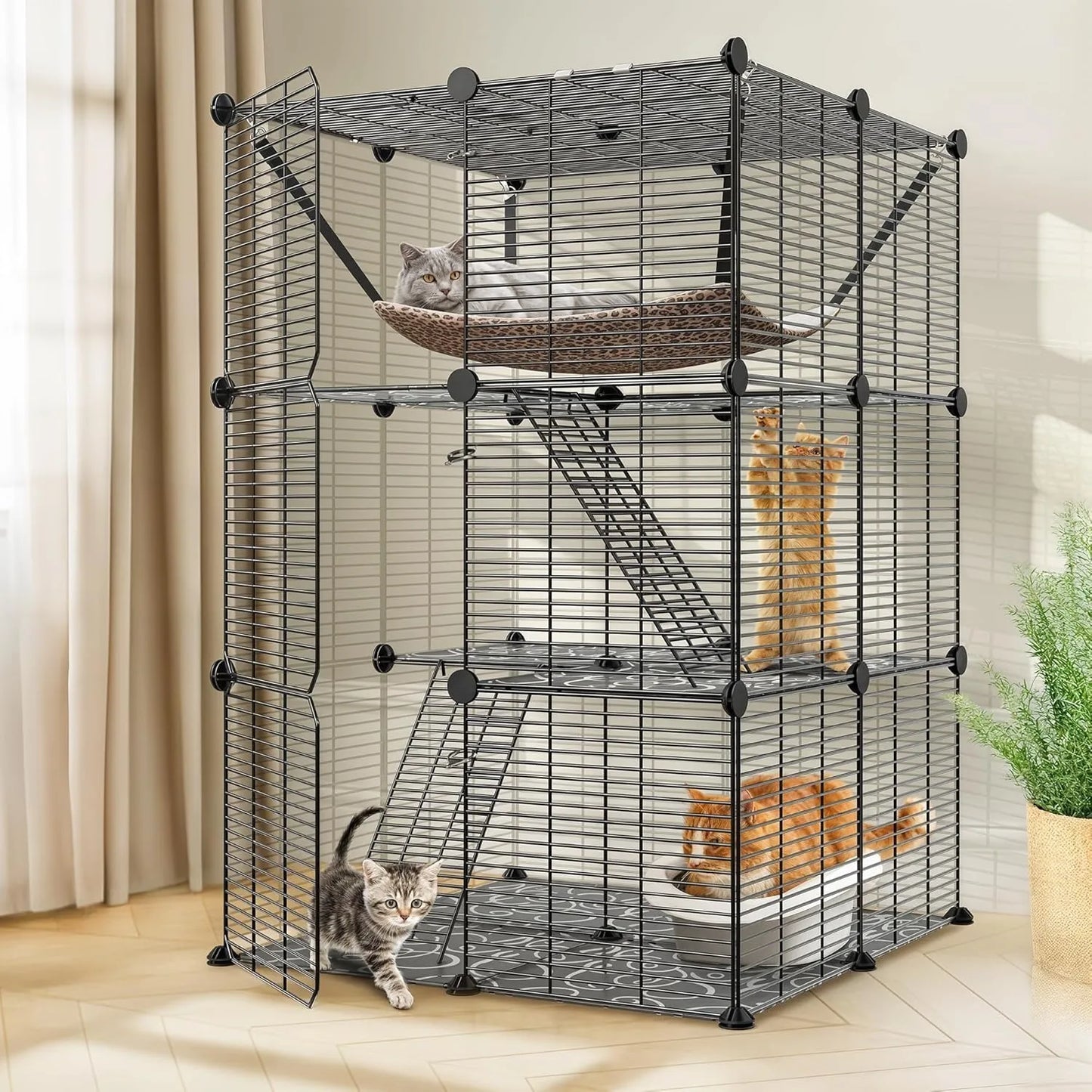 3-Tier Cat Cage Indoor Enclosure With Hammock For 1-2 Cats