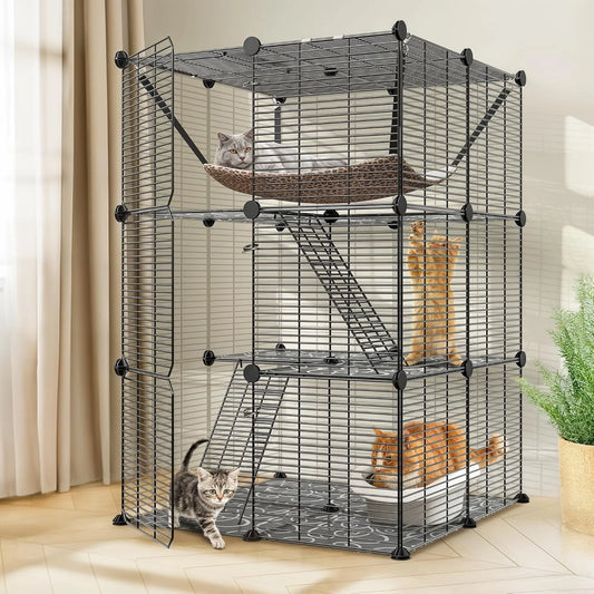 3-Tier Cat Cage Indoor Enclosure With Hammock For 1-2 Cats