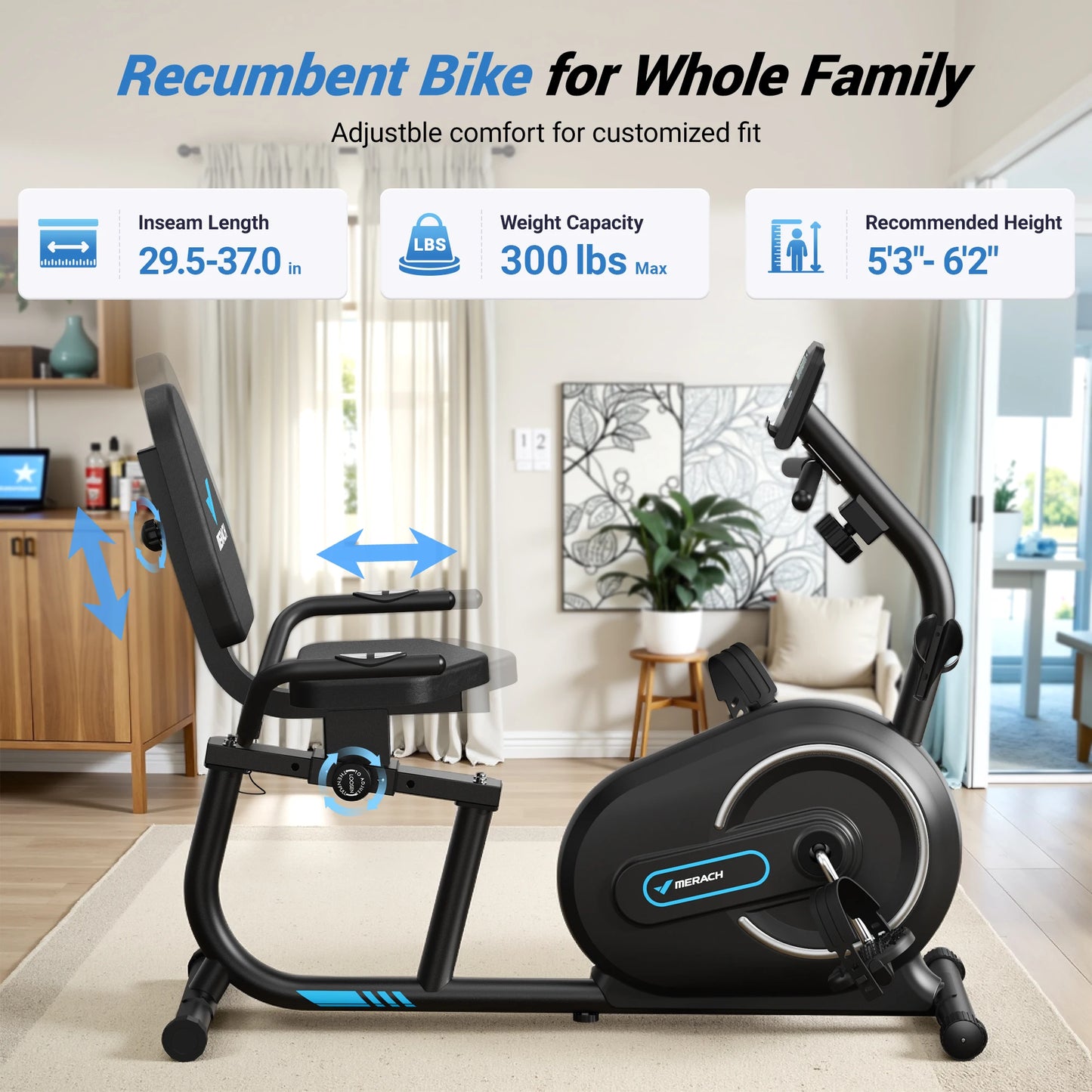MERACH Recumbent Exercise Bike With Bluetooth Heart Rate Monitor