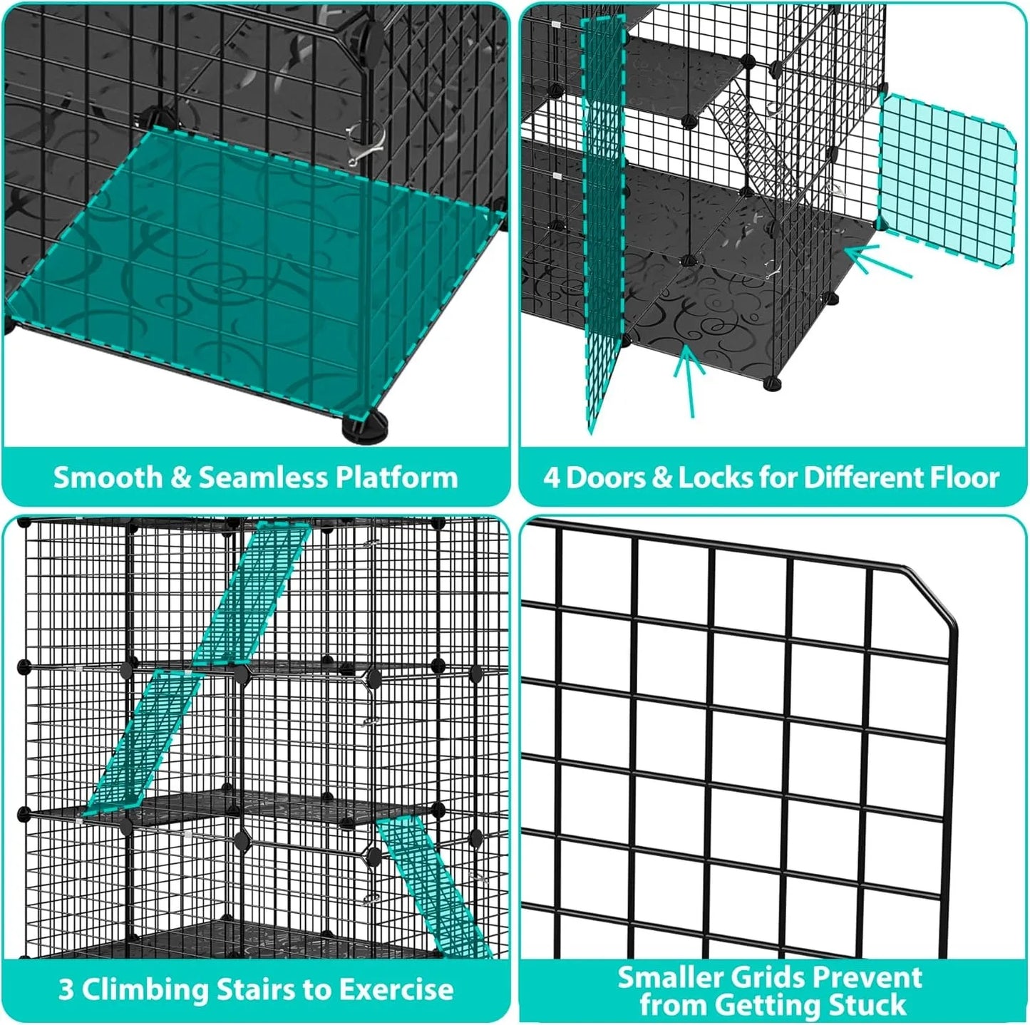 4 Tier Cat Cage Indoor Enclosure Playpen With Hammock
