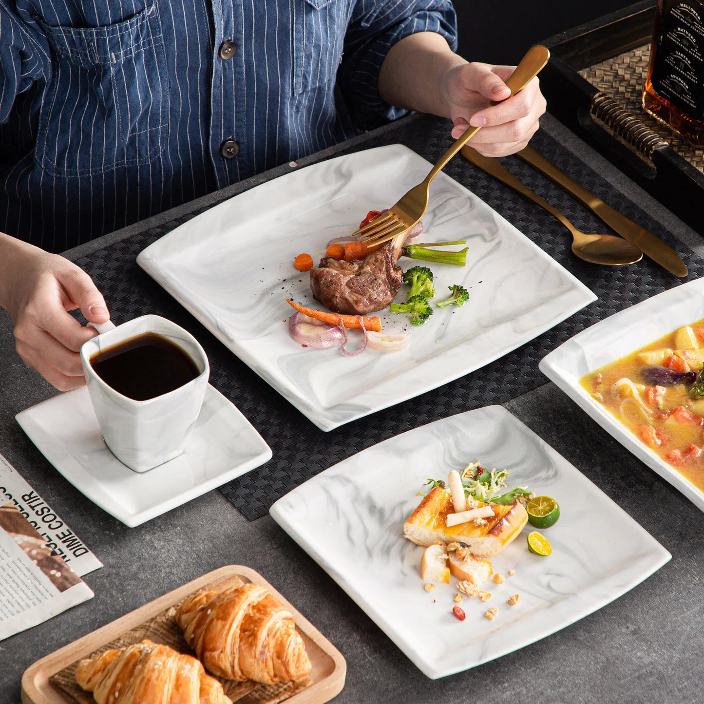 Malacasa Marble Grey Porcelain Dinnerware Set Service For 12