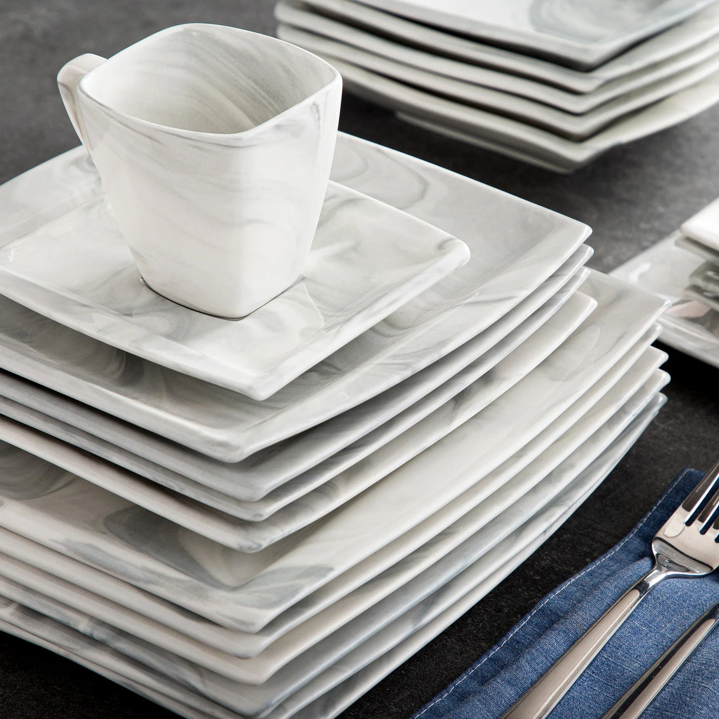 Malacasa Marble Grey Porcelain Dinnerware Set Service For 12