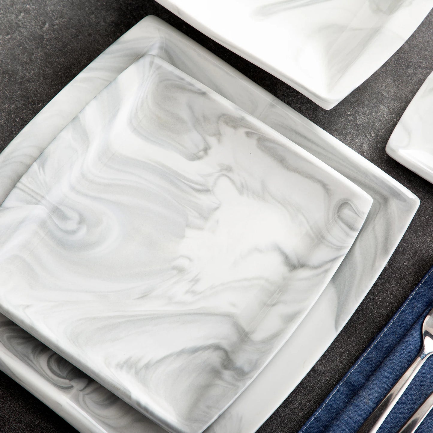 Malacasa Marble Grey Porcelain Dinnerware Set Service For 12