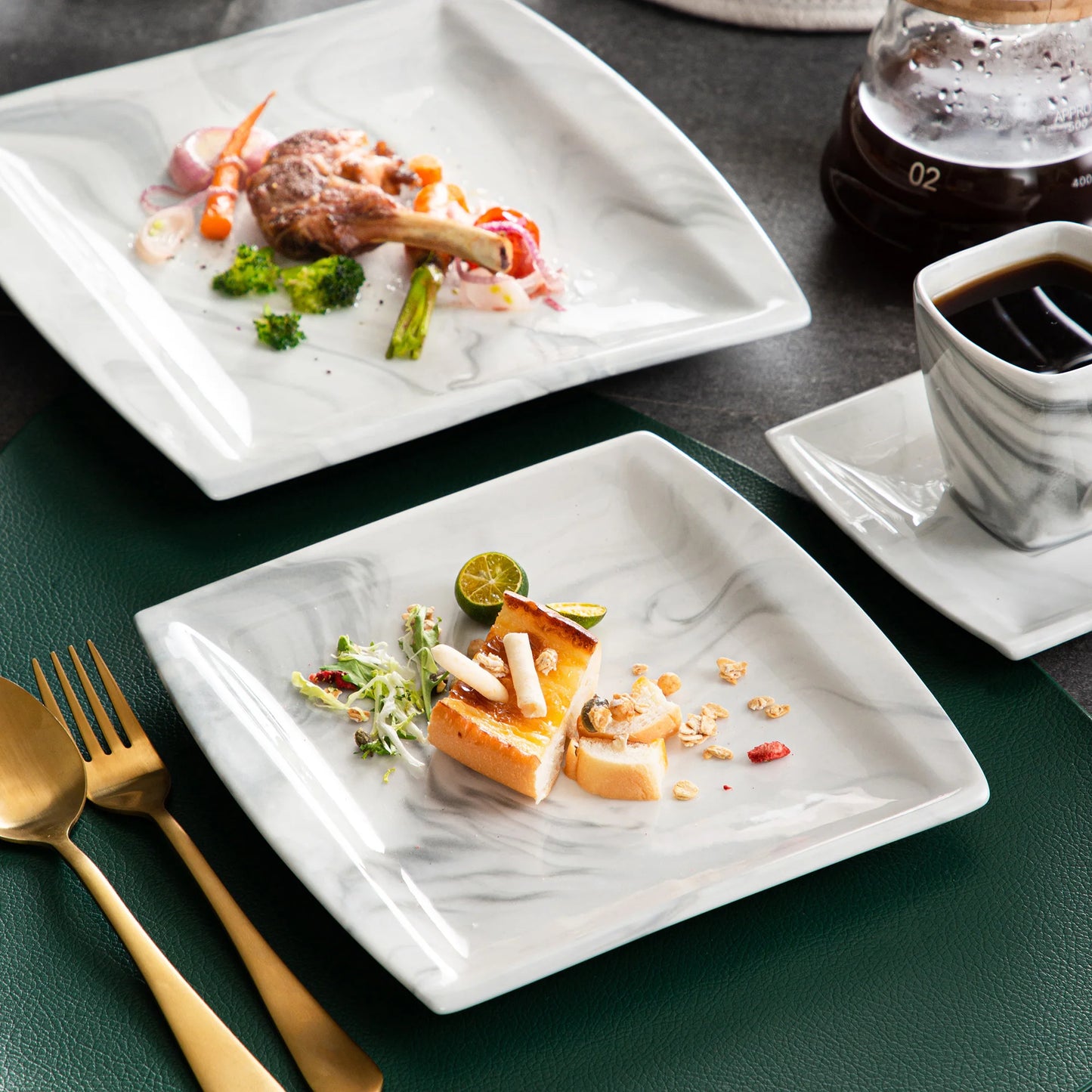 Malacasa Marble Grey Porcelain Dinnerware Set Service For 12