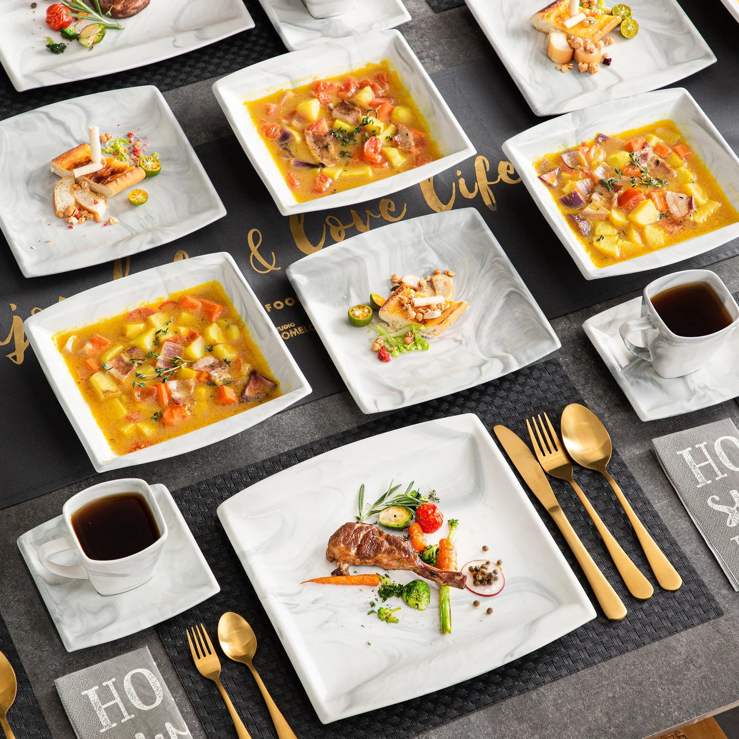 Malacasa Marble Grey Porcelain Dinnerware Set Service For 12