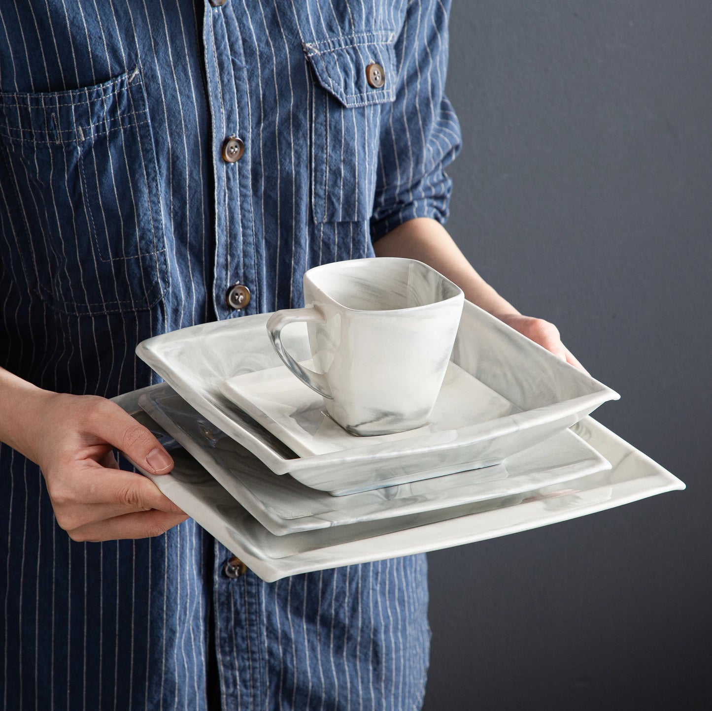 Malacasa Marble Grey Porcelain Dinnerware Set Service For 12