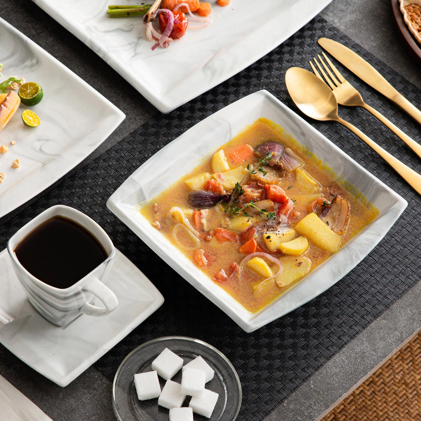 Malacasa Marble Grey Porcelain Dinnerware Set Service For 12