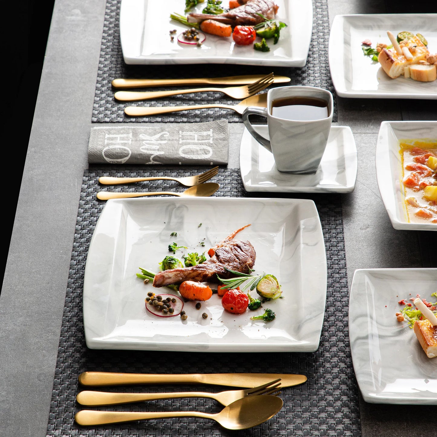 Malacasa Marble Grey Porcelain Dinnerware Set Service For 12