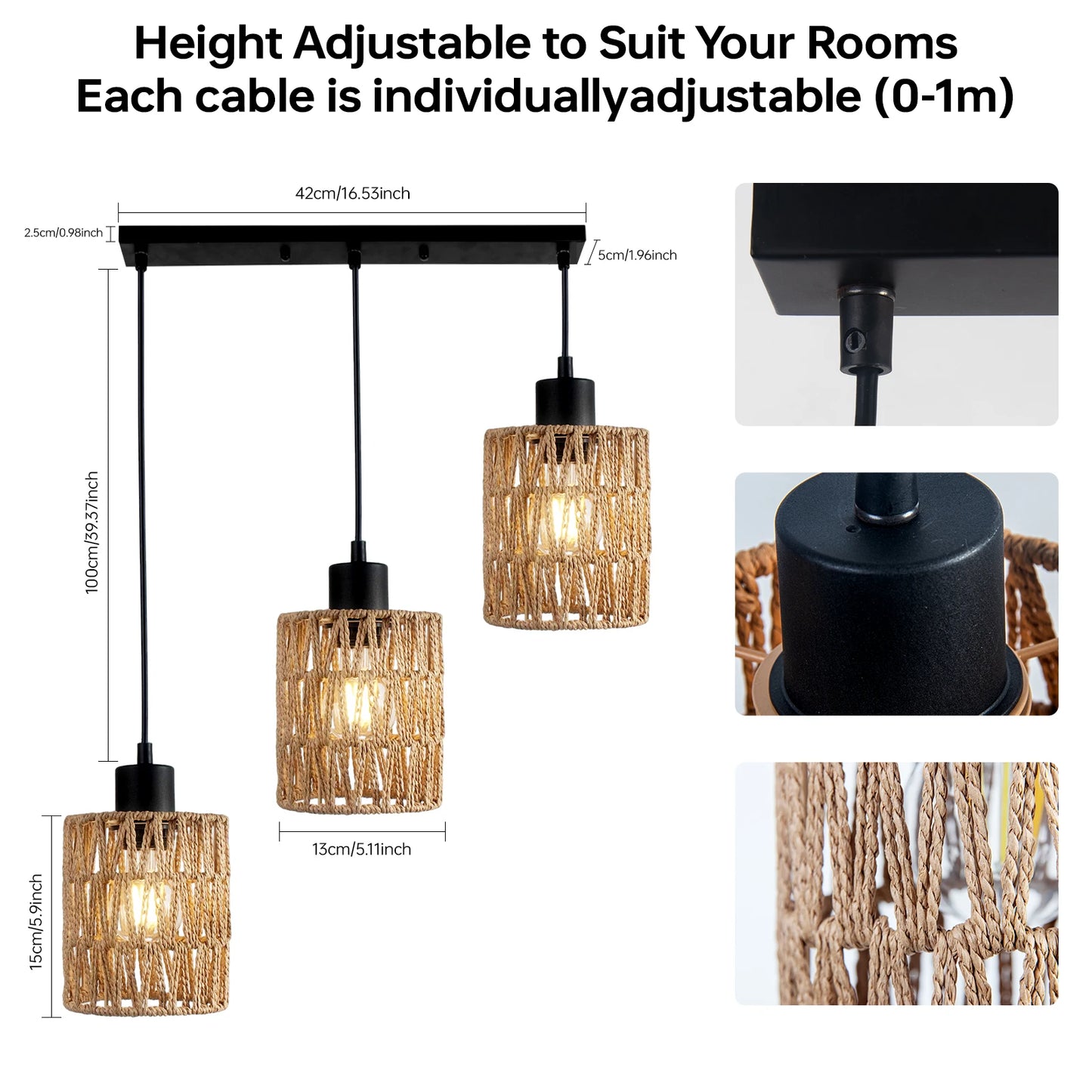 Rattan Pendant Light Farmhouse Boho Chandelier With E27 Base
