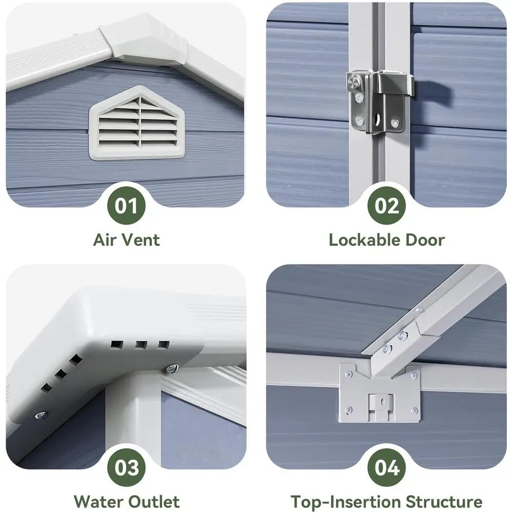 Outdoor Plastic Storage Shed With Window And Lockable Door