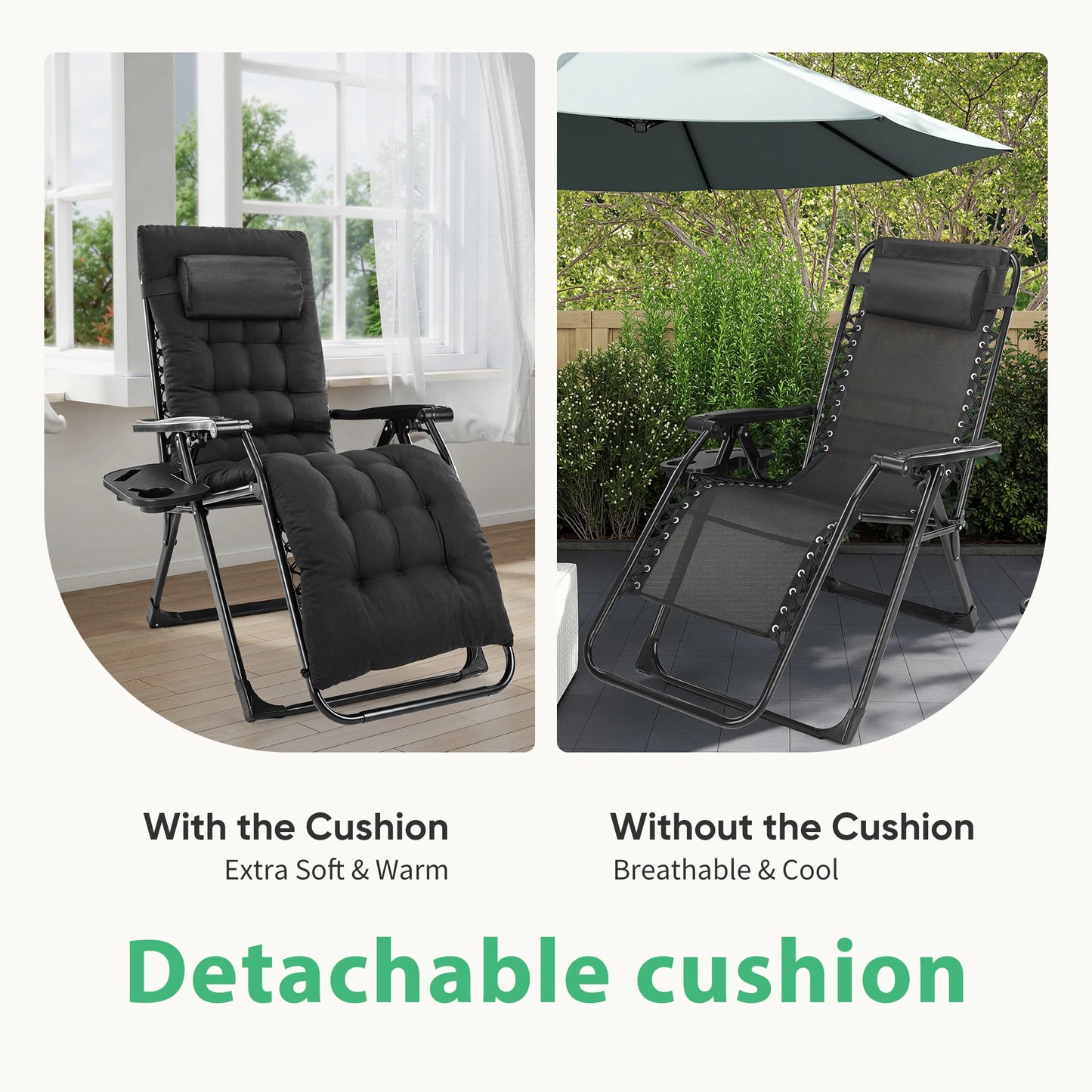 JHK Zero Gravity Recliner Outdoor Patio Lounge Chair With Cupholder