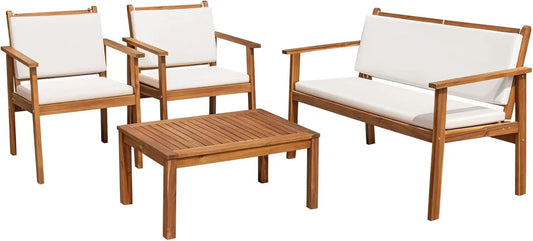 Flamaker 3 Piece Acacia Wood Patio Set With Cushions