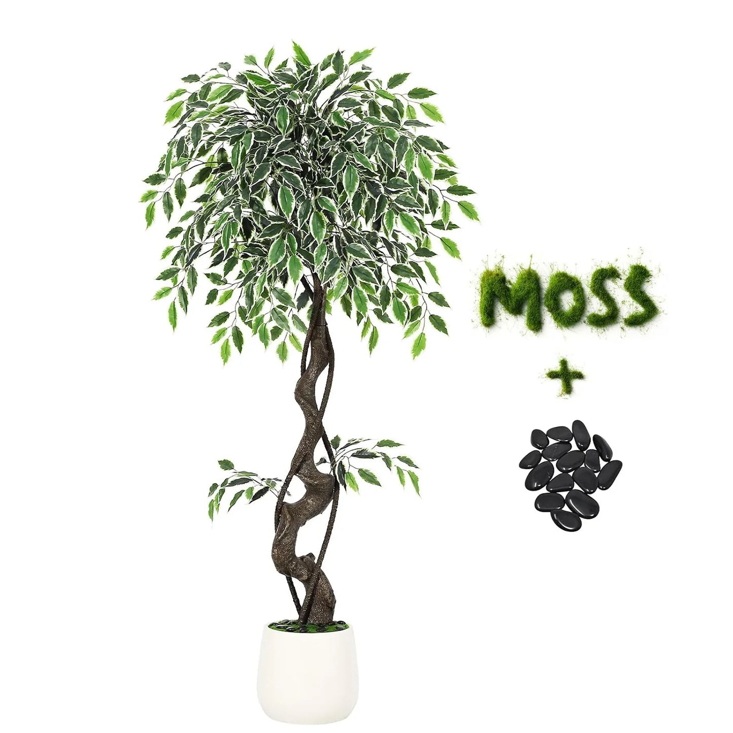 HiMISS Artificial Ficus Tree With Pebbles And Fake Moss Pot