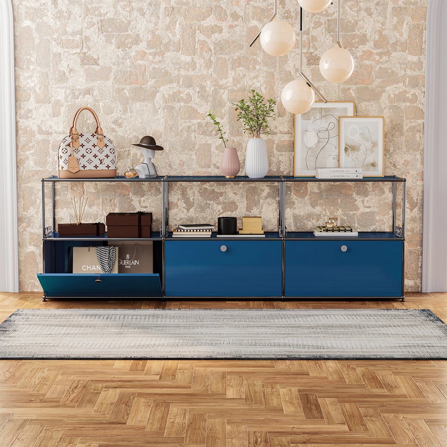Stainless Steel Storage Cabinet Sideboard With Metal Shelves Living Room