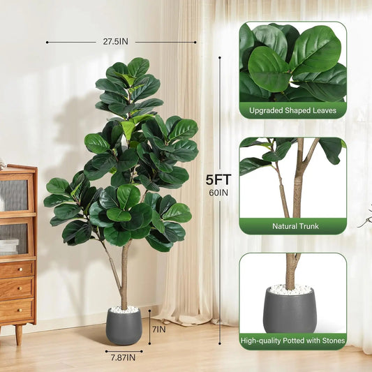 HiMISS Fiddle Leaf Fig Tree Artificial In Planter Decor