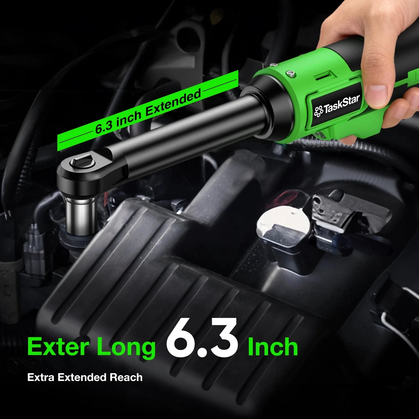 Extended Cordless Ratchet Wrench With Three Eighth Inch Driver For Cars