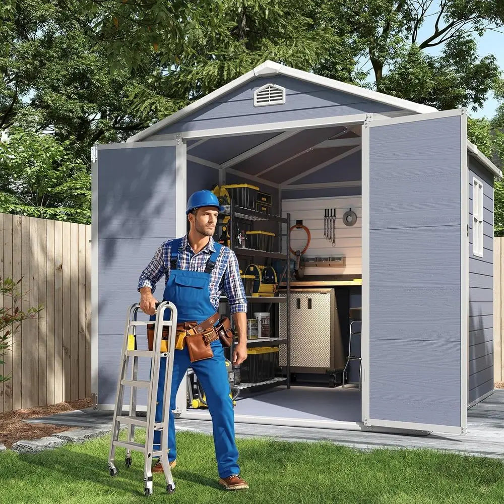 Outdoor Plastic Storage Shed With Window And Lockable Door