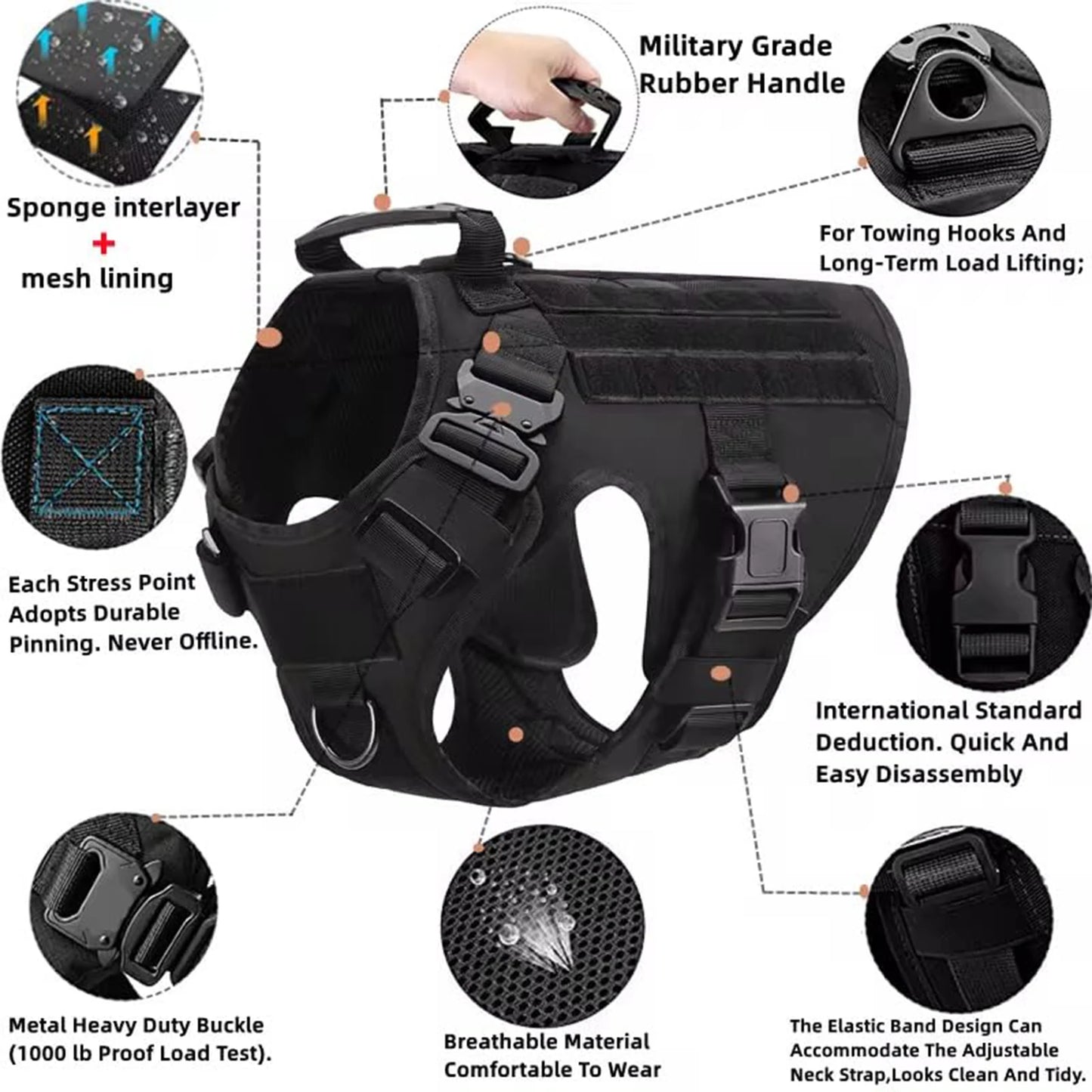 PETRAVEL Tactical Dog Harness Molle Vest With Pouches