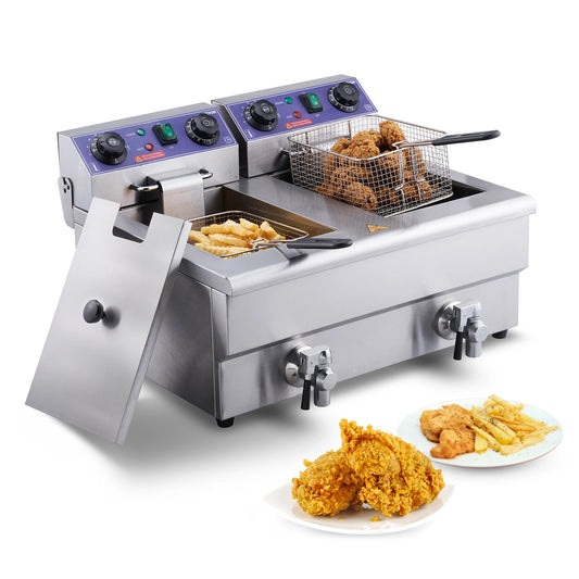 SucceBuy Dual Tank Electric Deep Fryer For Commercial Countertop