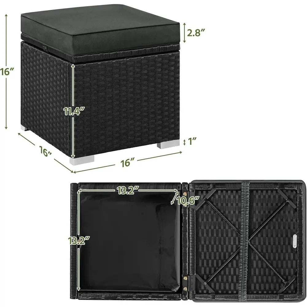 LISM Wicker Ottomans Set Of 2 With Hidden Storage Cushions