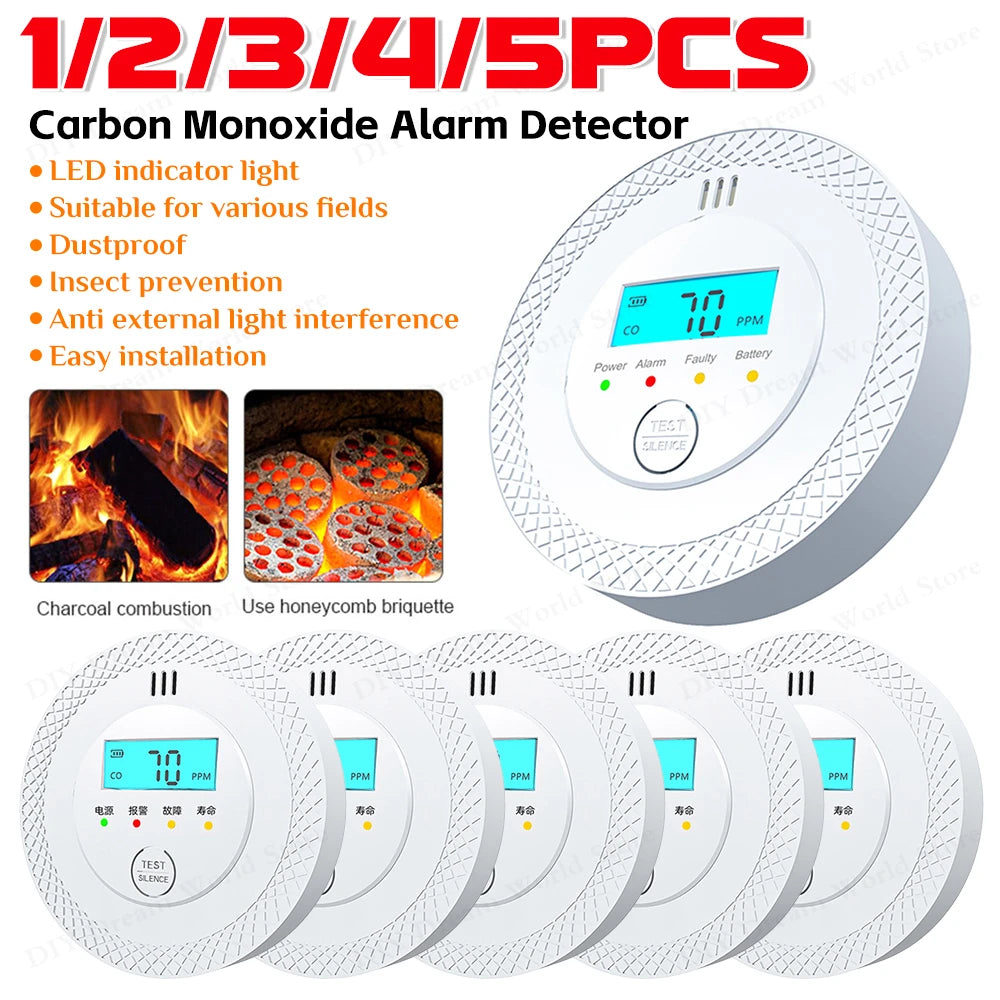Carbon Monoxide Alarm Detector With LCD Display And 85dB Alert