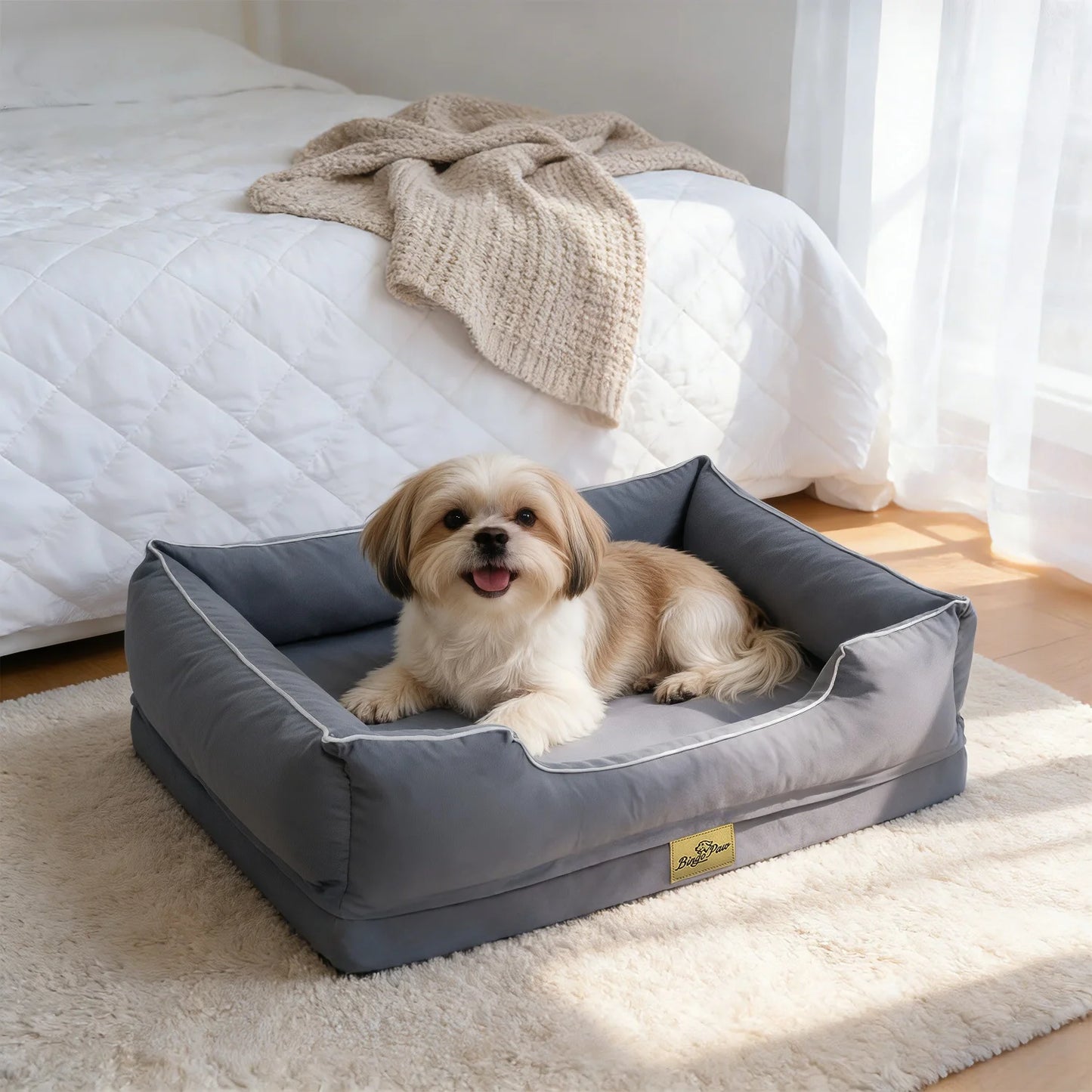 Bingopaw Orthopedic Dog Bed With Oxford Bolster Foam Base