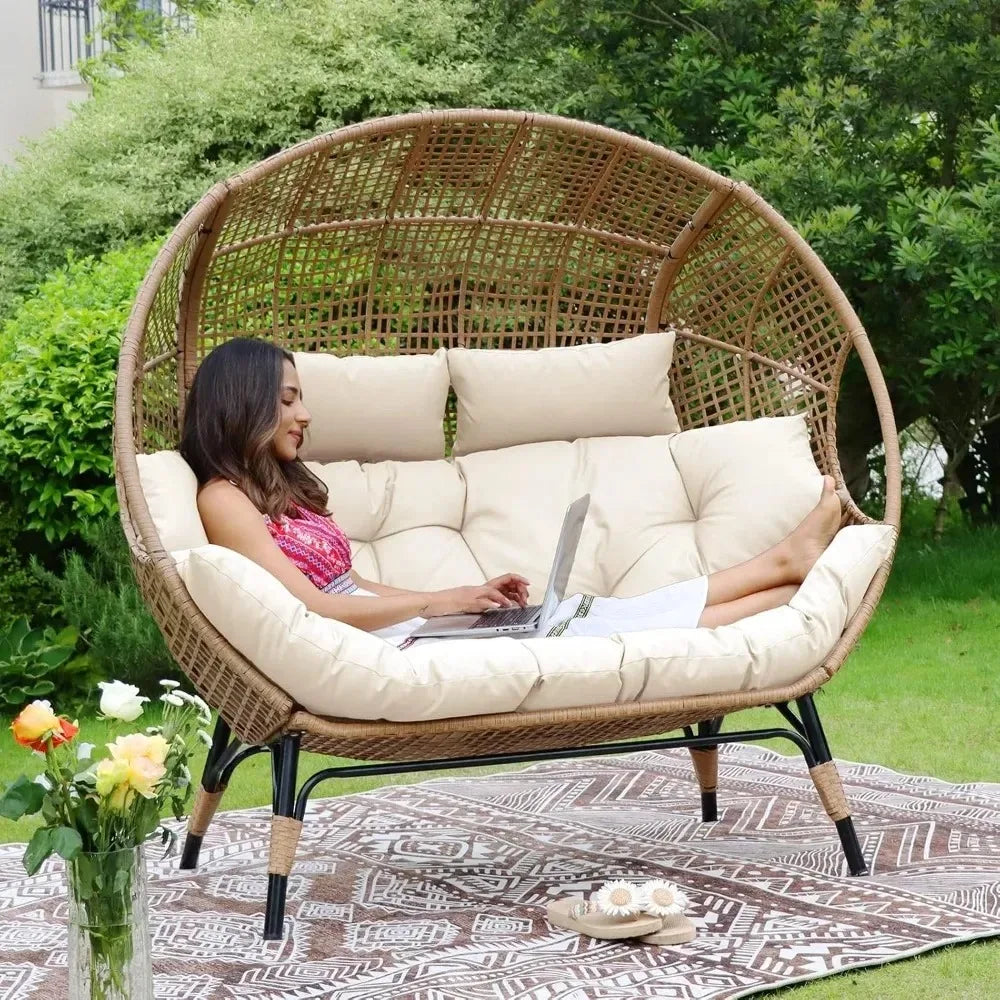 Egg Chair Outdoor Lounge For Two With Thick Padded Cushions