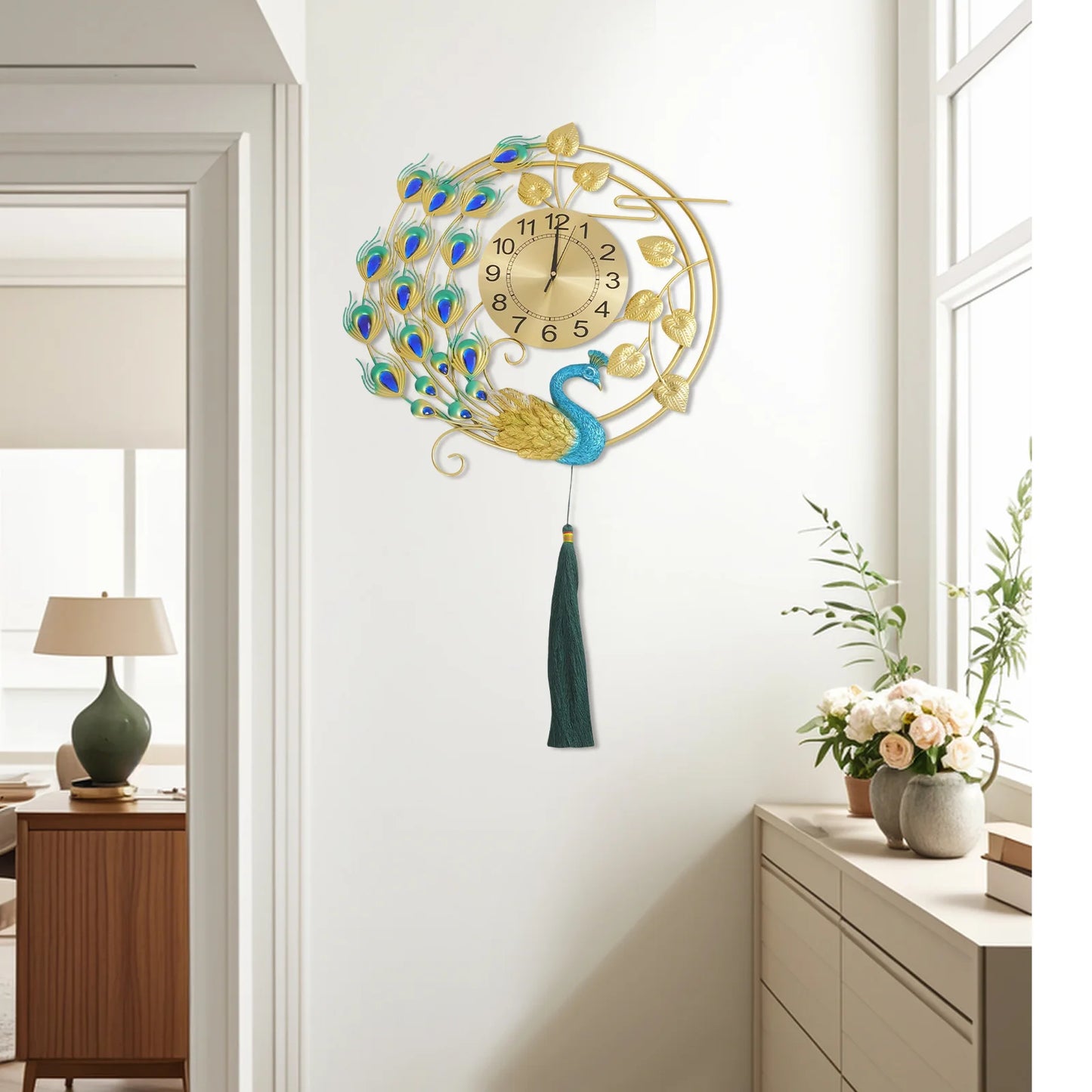 Peacock Metal Wall Clock Silent Quartz Wall Mounted Art Clock