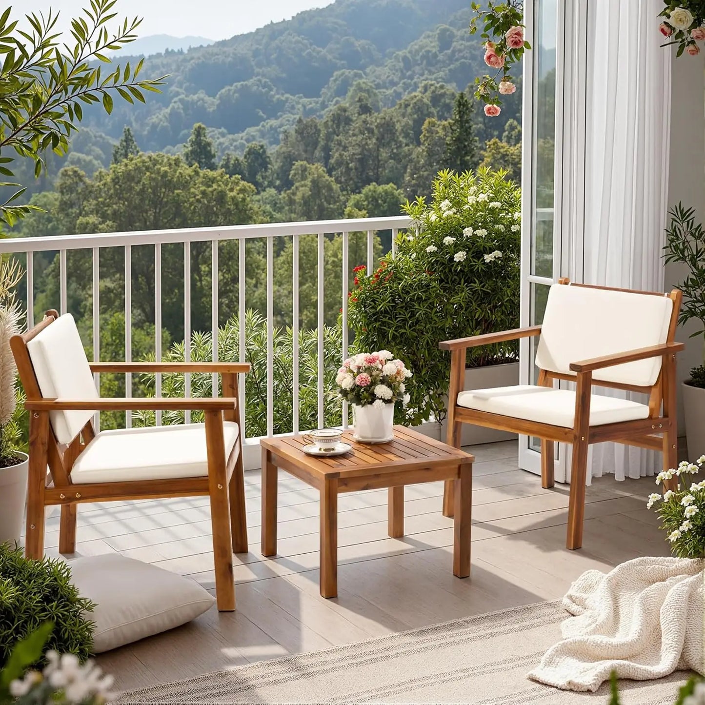 Patio Conversation Set With Acacia Wood Chairs And Coffee Table
