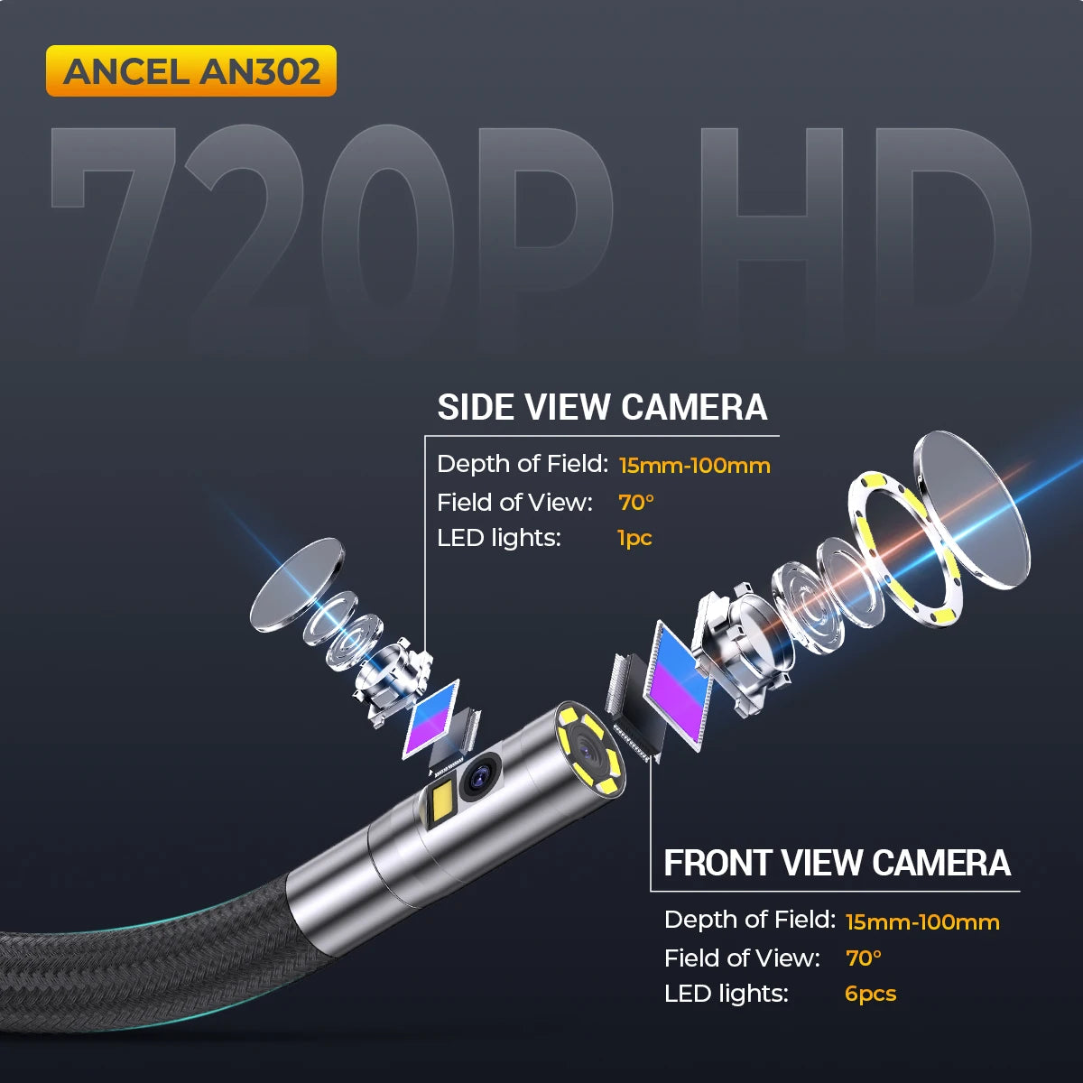 Ancel AN302 Two Way Articulating Borescope With LED Lights