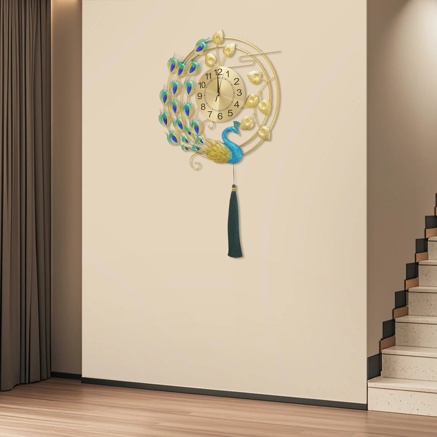 Peacock Metal Wall Clock Silent Quartz Wall Mounted Art Clock