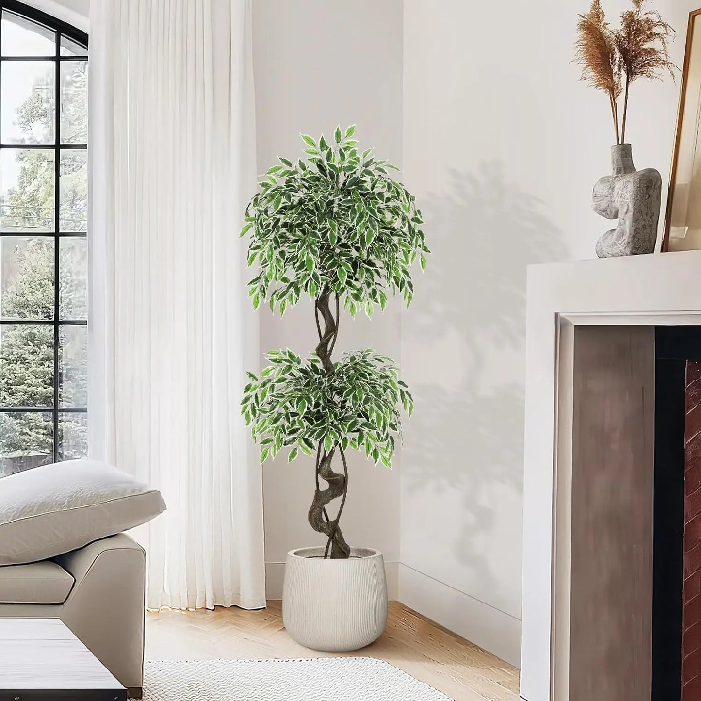 HiMISS Artificial Ficus Tree With Pebbles And Fake Moss Pot