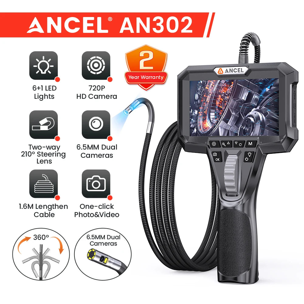 Ancel AN302 Two Way Articulating Borescope With LED Lights