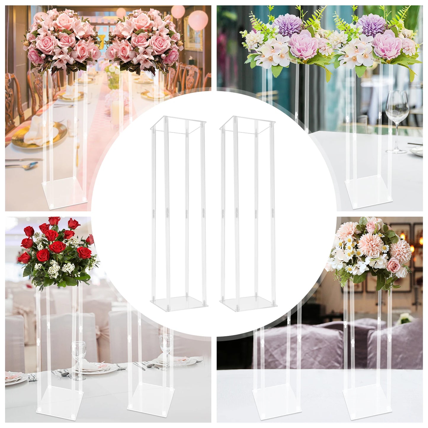 Clear Acrylic Flower Stand Geometric Centerpiece For Weddings